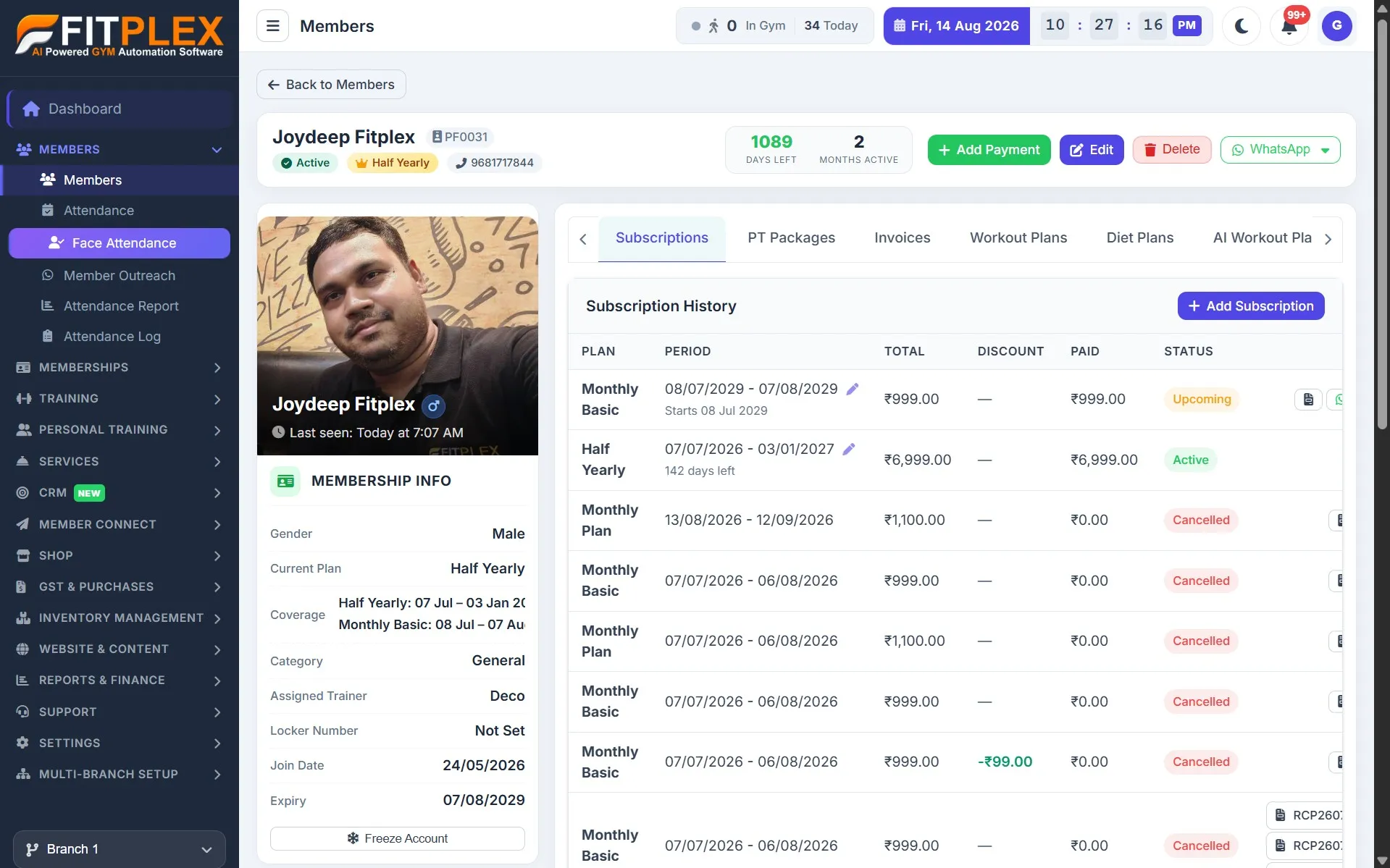 Fitplex Dashboard Screenshot 3
